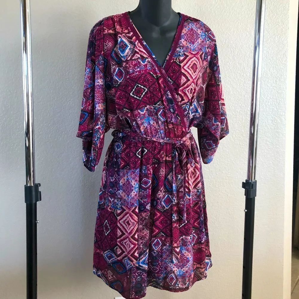 DR2 Daniel Rainn Purple Paisley Draped Cocktail Dress XS
